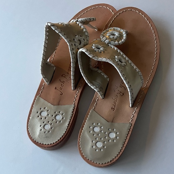 Jack Rogers Navajo Leather Sandals Gold/ White 9m - Picture 6 of 12